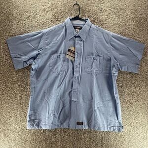 Wrangler Workwear Shirt Mens 3XL Blue Canvas Button Up Pockets Short Sleeve Logo